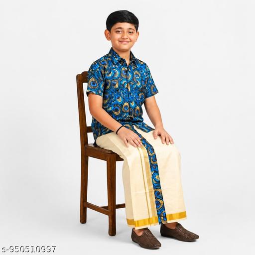 Boys Matching Half Sleeves Shirt with Fancy Flexi Dhoti Combo Brave Boy - Velora online store 