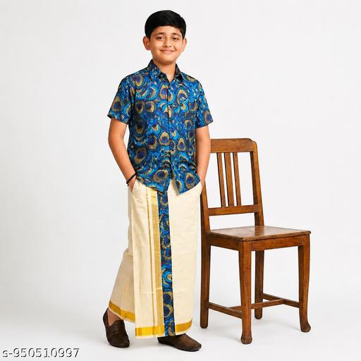 Boys Matching Half Sleeves Shirt with Fancy Flexi Dhoti Combo Brave Boy - Velora online store 