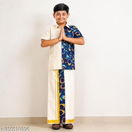 Boys Matching Half Sleeves Shirt with Fancy Flexi Dhoti Combo Brave Boy - Velora online store 
