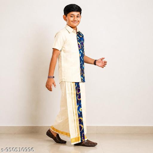 Boys Matching Half Sleeves Shirt with Fancy Flexi Dhoti Combo Brave Boy - Velora online store 