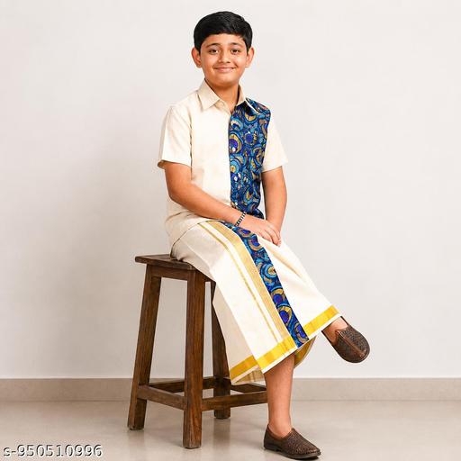 Boys Matching Half Sleeves Shirt with Fancy Flexi Dhoti Combo Brave Boy - Velora online store 