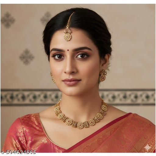 Premium Quality Brass Necklace Set With Earrings and Maantika For Women & Girls - Velora online store 