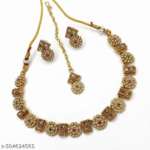 Premium Quality Brass Necklace Set With Earrings and Maantika For Women & Girls - Velora online store 