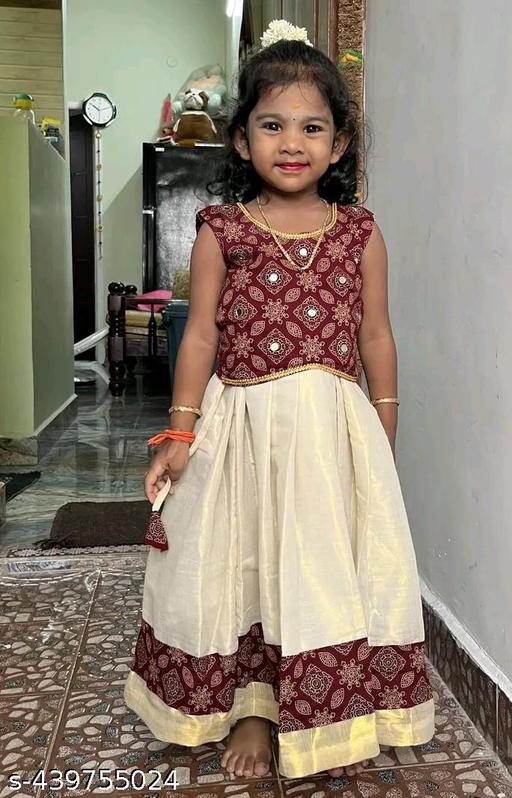 Kerala traditional kid's pattupavada set (with or without work, self design may vary depending on availability) - Velora online store 