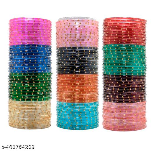Fancy Resham Glass Bangles 12 Colours 120 Bangles Set - Velora online store 