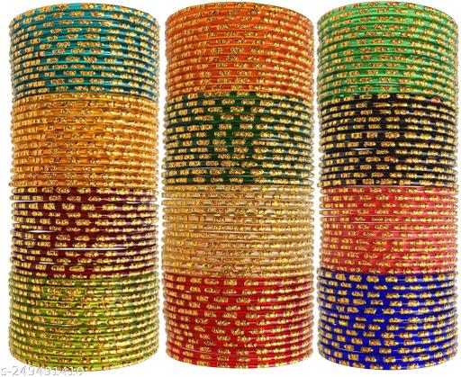 Multicolor glass bangle set of 144 - Velora online store 