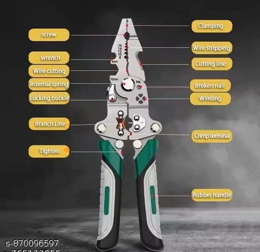 9-in-1 Multifunctional Stainless Steel Wire Plier Cutting Multi-Purpose Electrical Stripping Tool Wire Stripper and Intelligent Voltage Tester Pen Multi-function LED Test Pen (Combo) - Velora online store 