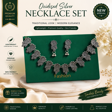 Oxidised Silver Floral Necklace Set for Women | Traditional Flower Design Choker with Matching Earrings - Velora online store 