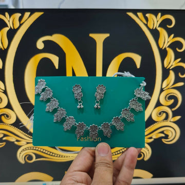 Oxidised Silver Floral Necklace Set for Women | Traditional Flower Design Choker with Matching Earrings - Velora online store 