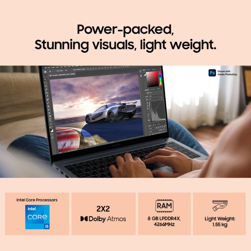 Samsung galaxy book4 metal intel core i5 13th gen 1335u - (8 gb/512 gb ssd/windows 11 home) np750xgj-kg1in / np750xgj-lg1in / np750xgj-lg6in thin and light laptop - Velora online store 