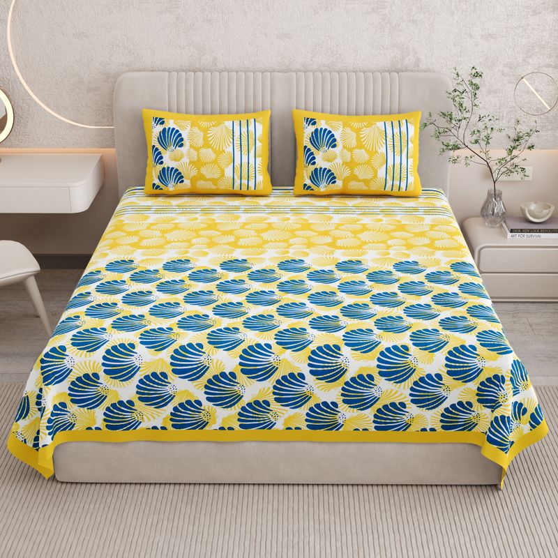 Sarvoch cotton double flat 144 tc jaipuri prints 1 bedsheet with 2 pillow covers - Velora online store 