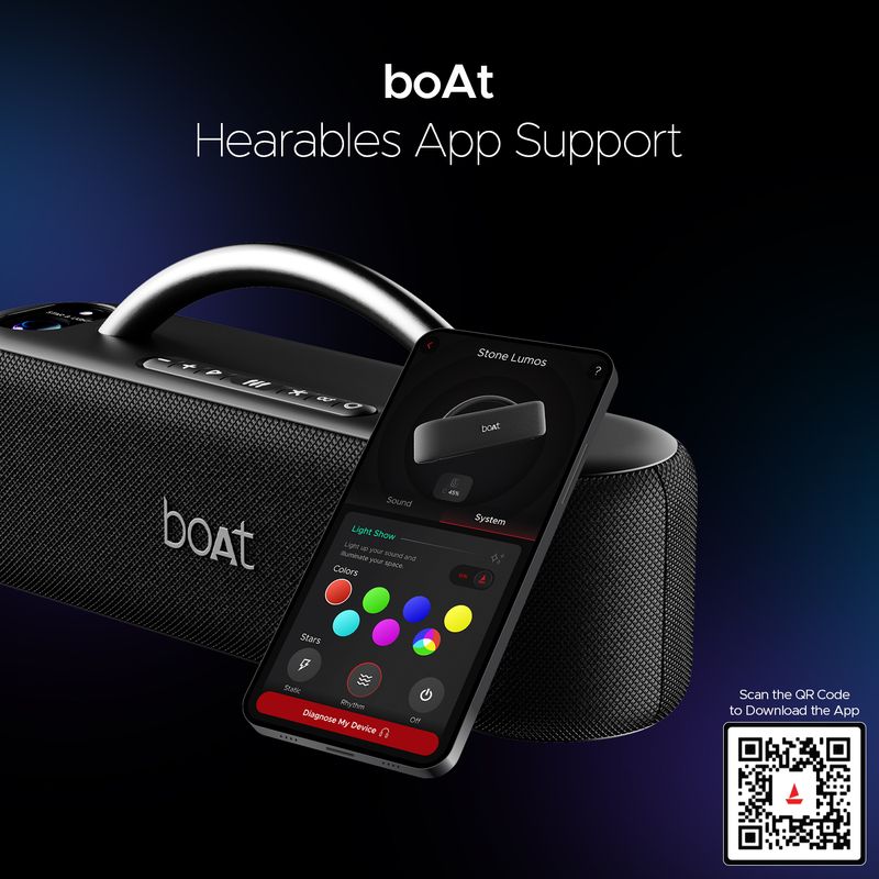 Boat stone lumos w/ led projection, 9hrs playback,hearables app support,dual eq modes 60 w bluetooth party speaker - Velora online store 