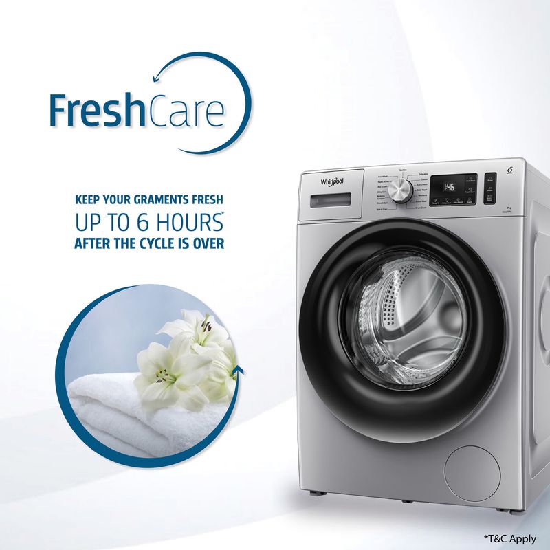 Whirlpool 7 kg 5 star inverter 100+ tough stains, steam technology fully automatic front load washing machine with in-built heater silver - Velora online store 