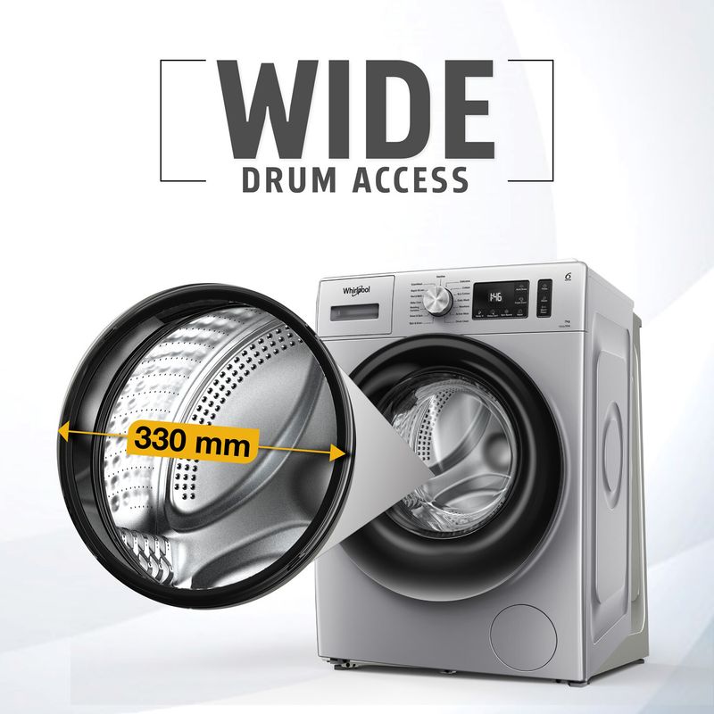 Whirlpool 7 kg 5 star inverter 100+ tough stains, steam technology fully automatic front load washing machine with in-built heater silver - Velora online store 