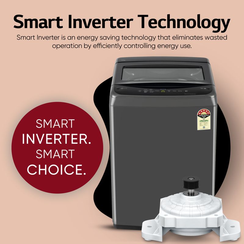 Lg 7 kg 5 star, smart inverter technology, turbodrum, smart diagnosis with soft closing door fully automatic top load washing machine black - Velora online store 