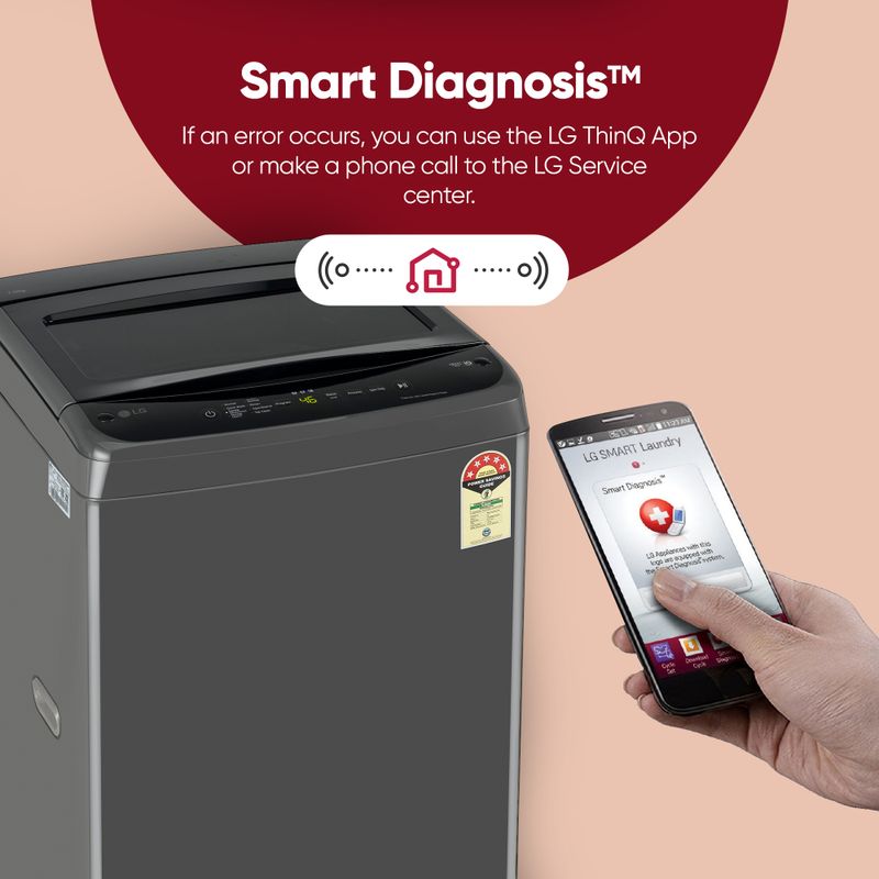 Lg 7 kg 5 star, smart inverter technology, turbodrum, smart diagnosis with soft closing door fully automatic top load washing machine black - Velora online store 