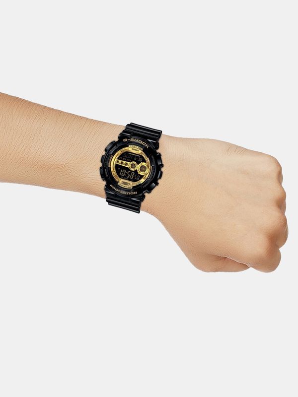 Casio gd-100gb-1dr g-shock gd-100gb-1dr black-gold dial black resin strap digital watch  - for men - Velora online store 