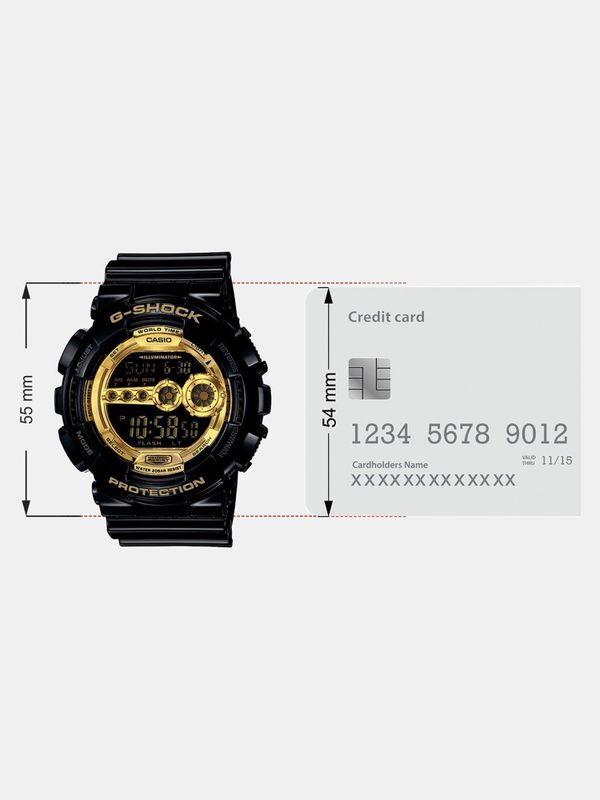 Casio gd-100gb-1dr g-shock gd-100gb-1dr black-gold dial black resin strap digital watch  - for men - Velora online store 
