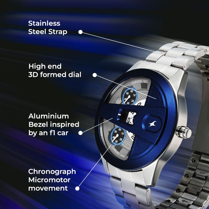Fastrack watches overdrive fastrack overdrive micromotor quartz white dial silver ss metal strap analog watch  - for men - Velora online store 