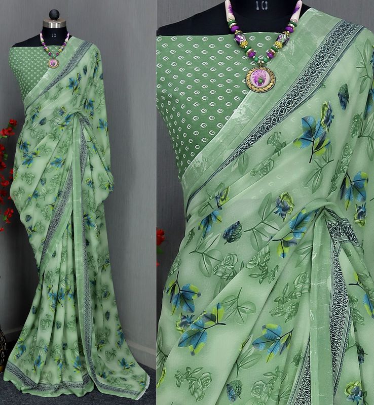 Rekhamaniyar bollywood georgette saree with unstitched blouse - Velora online store 