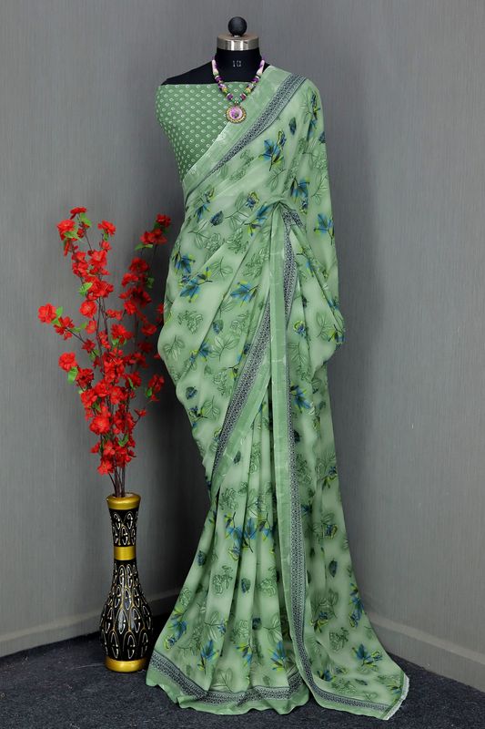 Rekhamaniyar bollywood georgette saree with unstitched blouse - Velora online store 