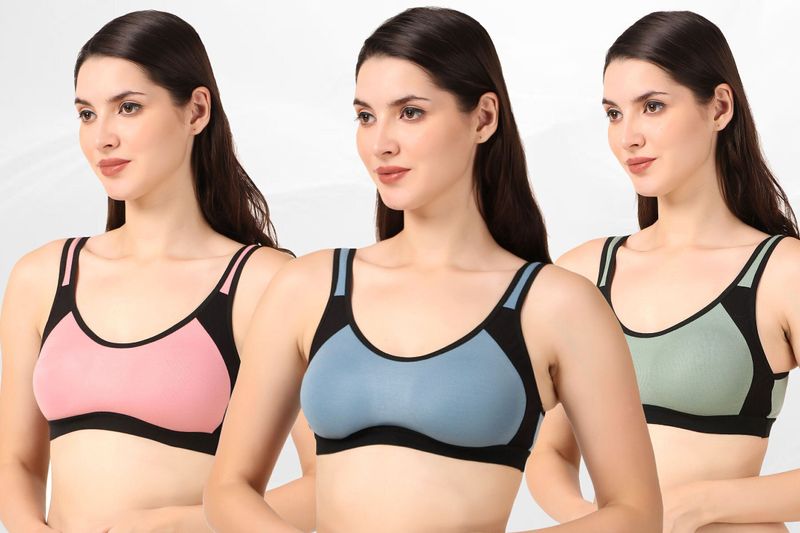 Lufiya pack of 3 women sports non padded bra - Velora online store 