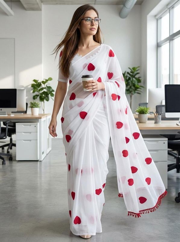 Anand sarees printed fashion georgette, chiffon saree with unstitched blouse - Velora online store 