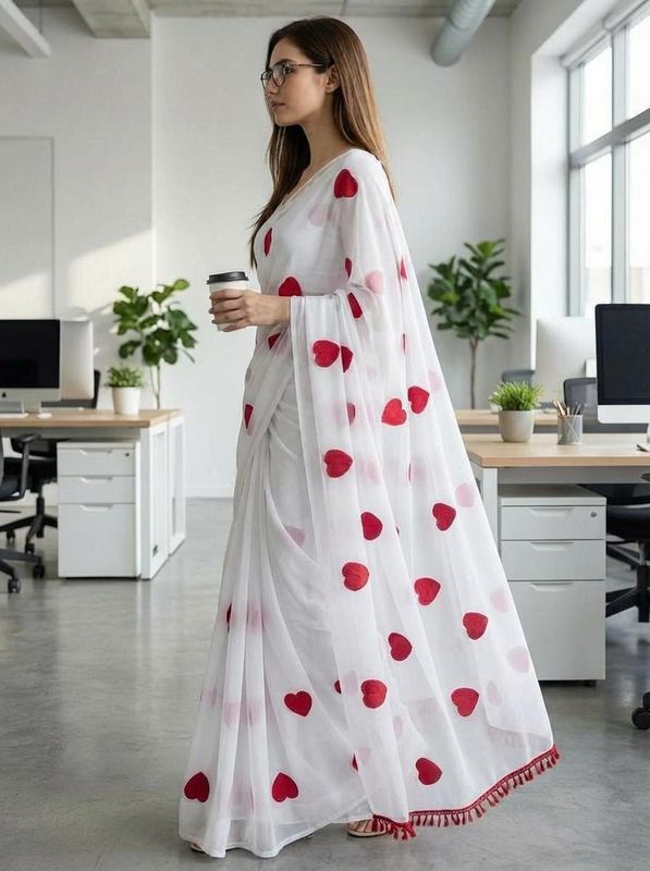 Anand sarees printed fashion georgette, chiffon saree with unstitched blouse - Velora online store 