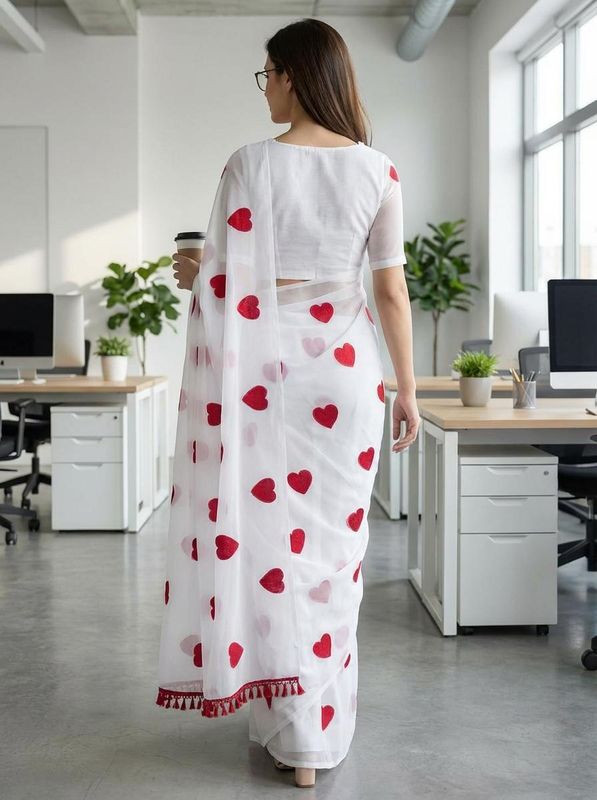 Anand sarees printed fashion georgette, chiffon saree with unstitched blouse - Velora online store 
