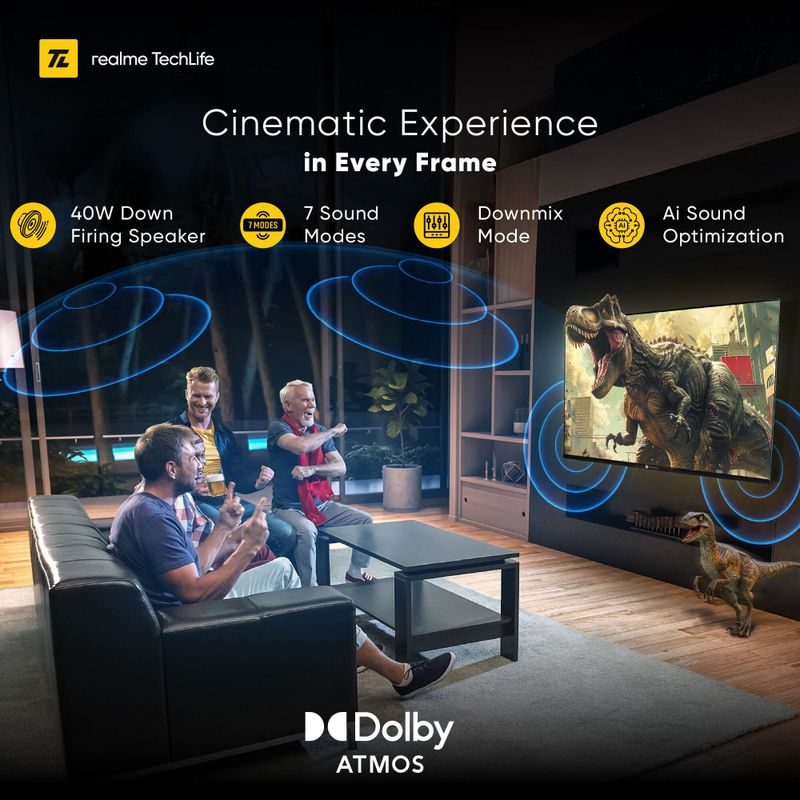 Realme techlife 109 cm (43 inch) qled ultra hd (4k) smart google tv with 5.0 with dolby atmos, and 40 w downfiring speaker - Velora online store 