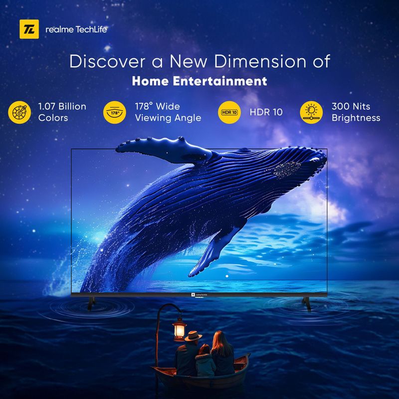Realme techlife 109 cm (43 inch) qled ultra hd (4k) smart google tv with 5.0 with dolby atmos, and 40 w downfiring speaker - Velora online store 