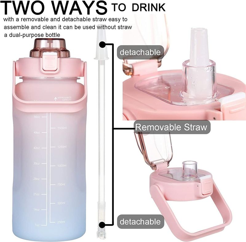 Heet sipper water bottle 2 l with motivational time marker non-toxic water bottle 2000 ml plastic bottle - Velora online store 