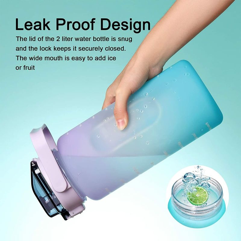 Heet sipper water bottle 2 l with motivational time marker non-toxic water bottle 2000 ml plastic bottle - Velora online store 
