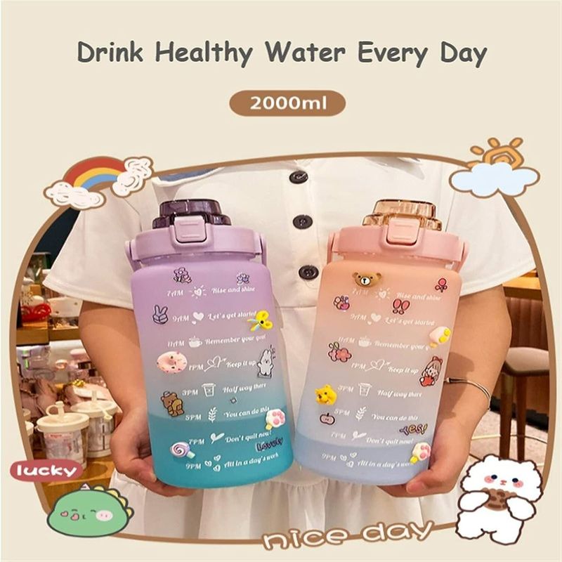 Heet sipper water bottle 2 l with motivational time marker non-toxic water bottle 2000 ml plastic bottle - Velora online store 