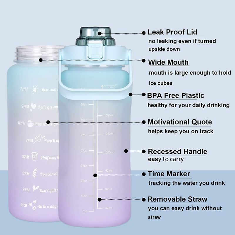 Heet sipper water bottle 2 l with motivational time marker non-toxic water bottle 2000 ml plastic bottle - Velora online store 