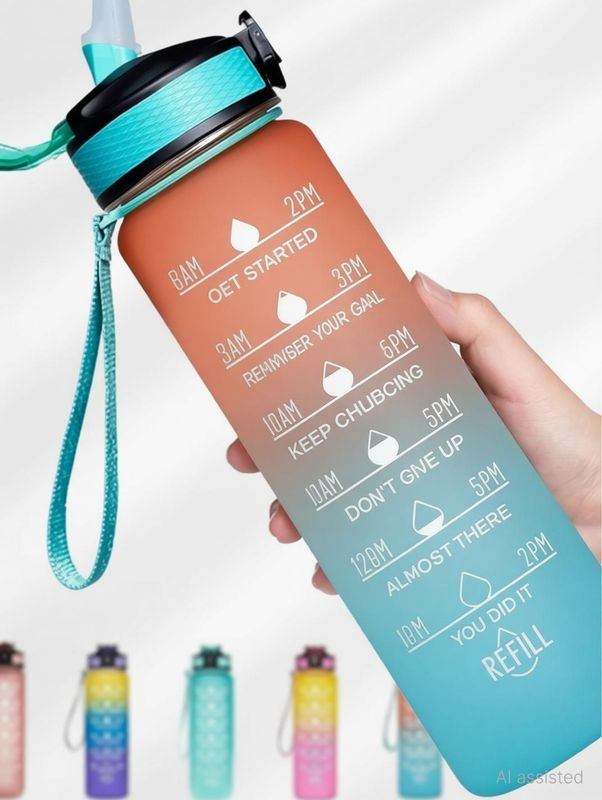 Ojra pack of 1 motivational water bottle with straw time marker sports gym bottle 1000 ml bottle silicone - Velora online store 