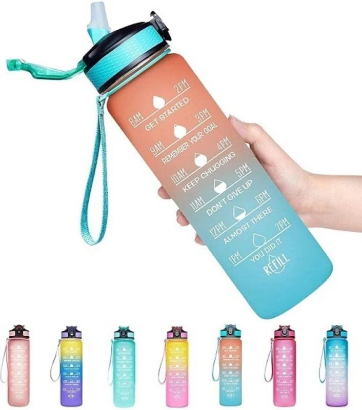 Ojra pack of 1 motivational water bottle with straw time marker sports gym bottle 1000 ml bottle silicone - Velora online store 