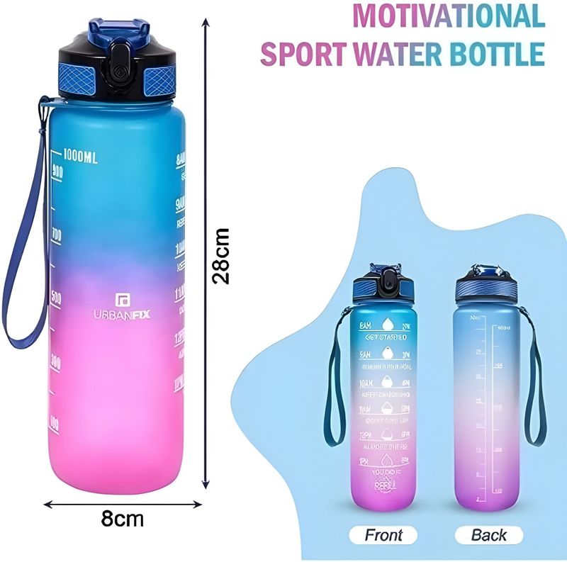 Ojra pack of 1 motivational water bottle with straw time marker sports gym bottle 1000 ml bottle silicone - Velora online store 
