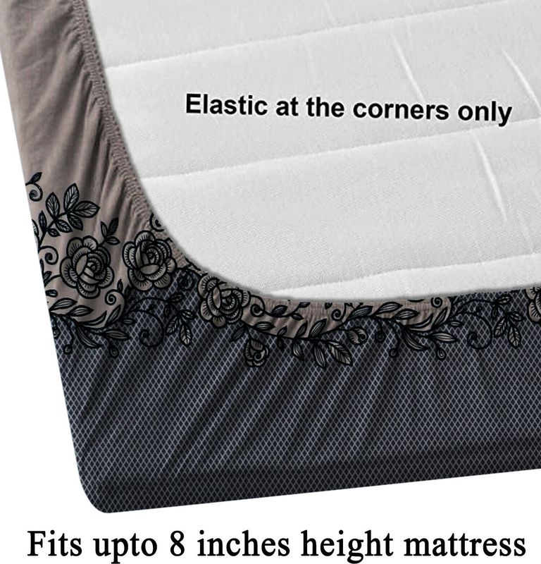 Yknip cotton double, king fitted (elastic) 250 tc floral 3 bedsheets with 2 pillow covers - M Y V E L O R A