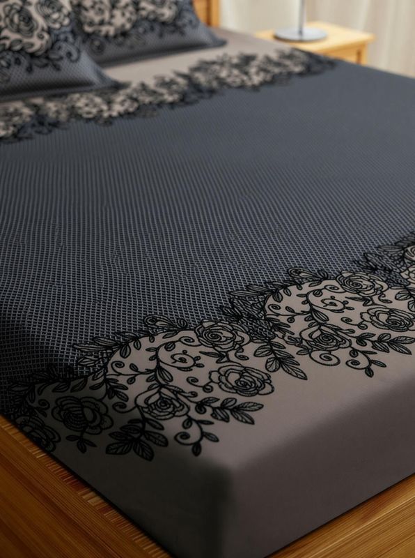 Yknip cotton double, king fitted (elastic) 250 tc floral 3 bedsheets with 2 pillow covers - M Y V E L O R A
