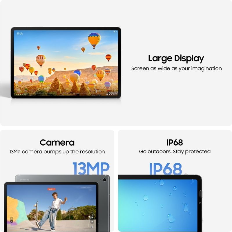 Samsung galaxy tab s10 fe+ with s pen 8 gb ram 128 gb rom 13.1 inch with wi-fi only gaming exynos 1580 tablet (gray) - M Y V E L O R A