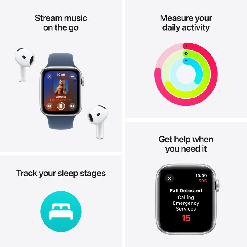 Apple watch se gps + cellular 44mm silver aluminium with denim sport band - M Y V E L O R A