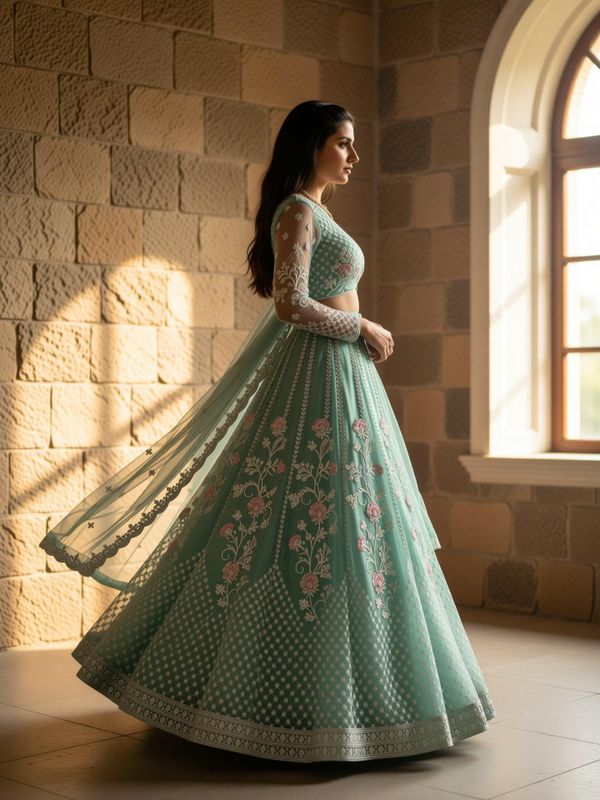 Komal embroidered semi stitched lehenga choli - Velora online store 