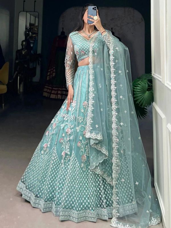 Komal embroidered semi stitched lehenga choli - Velora online store 