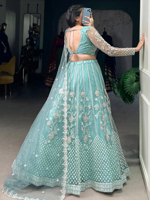 Komal embroidered semi stitched lehenga choli - Velora online store 