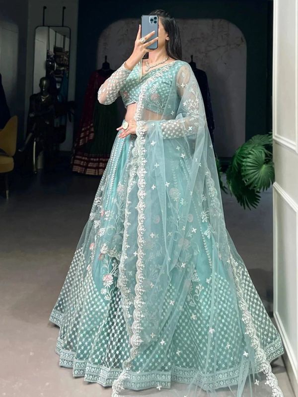 Komal embroidered semi stitched lehenga choli - Velora online store 