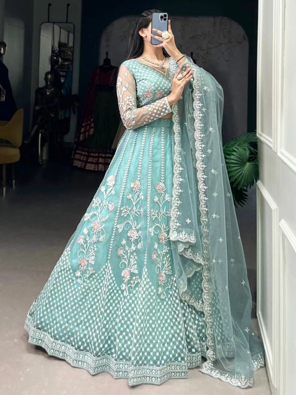 Komal embroidered semi stitched lehenga choli - Velora online store 