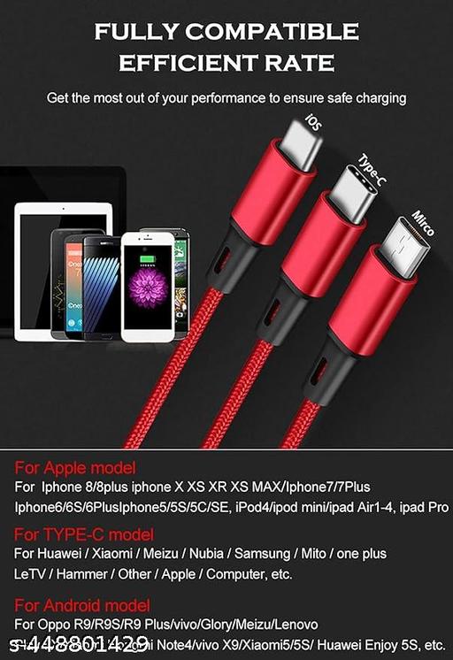 DUAL Fast Charger 3.1 cable, Mico, Types-c , i-phone  - Velora online store 