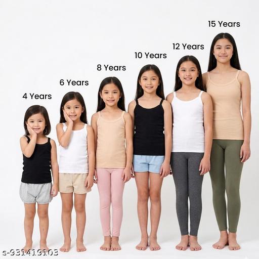 Kids Cotton Camisole Slip Pack of 3 for Girls & Teens | Soft Breathable Cotton Innerwear | Comfortable Daily Wear Inner Tops. | (White Black Skin) - M Y V E L O R A Online store 