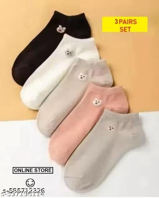 3pair MultiColor Ankle Socks Women length - Pack of 03 - M Y V E L O R A